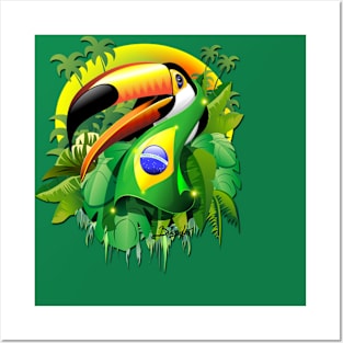 Toco Toucan with Brazil Flag Posters and Art